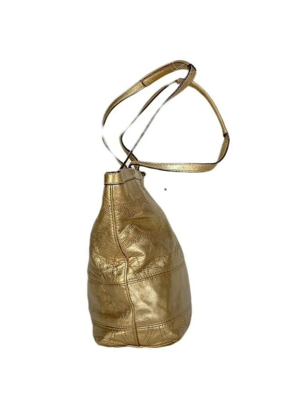 Gold COACH Signature Metallic Tote Bag With Logo & Zip Closure